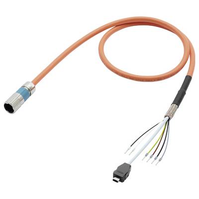 Ein oranges Industrial-Ethernet-Kabel mit einem Stecker an einem Ende und freiliegenden Drähten am anderen Ende, das verschiedenfarbige interne Verkabelung zeigt.