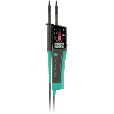 Digitales Multimeter mit einer Anzeige von '230,5'. Ausgestattet mit Messleitungen und einem beleuchteten Display. Wird zur Messung von Spannung und Durchgangsprüfung verwendet.