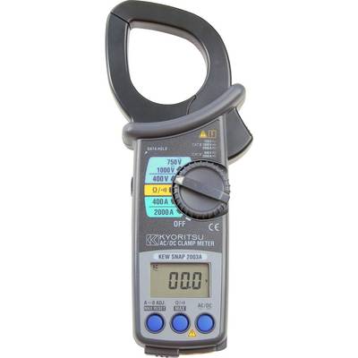 Digitales Zangenprüfgerät mit einer Anzeige von 0,001 AC-Volt. Verfügt über Messfunktionen für Spannung und Stromstärke mit einer Zange zur Strommessung.