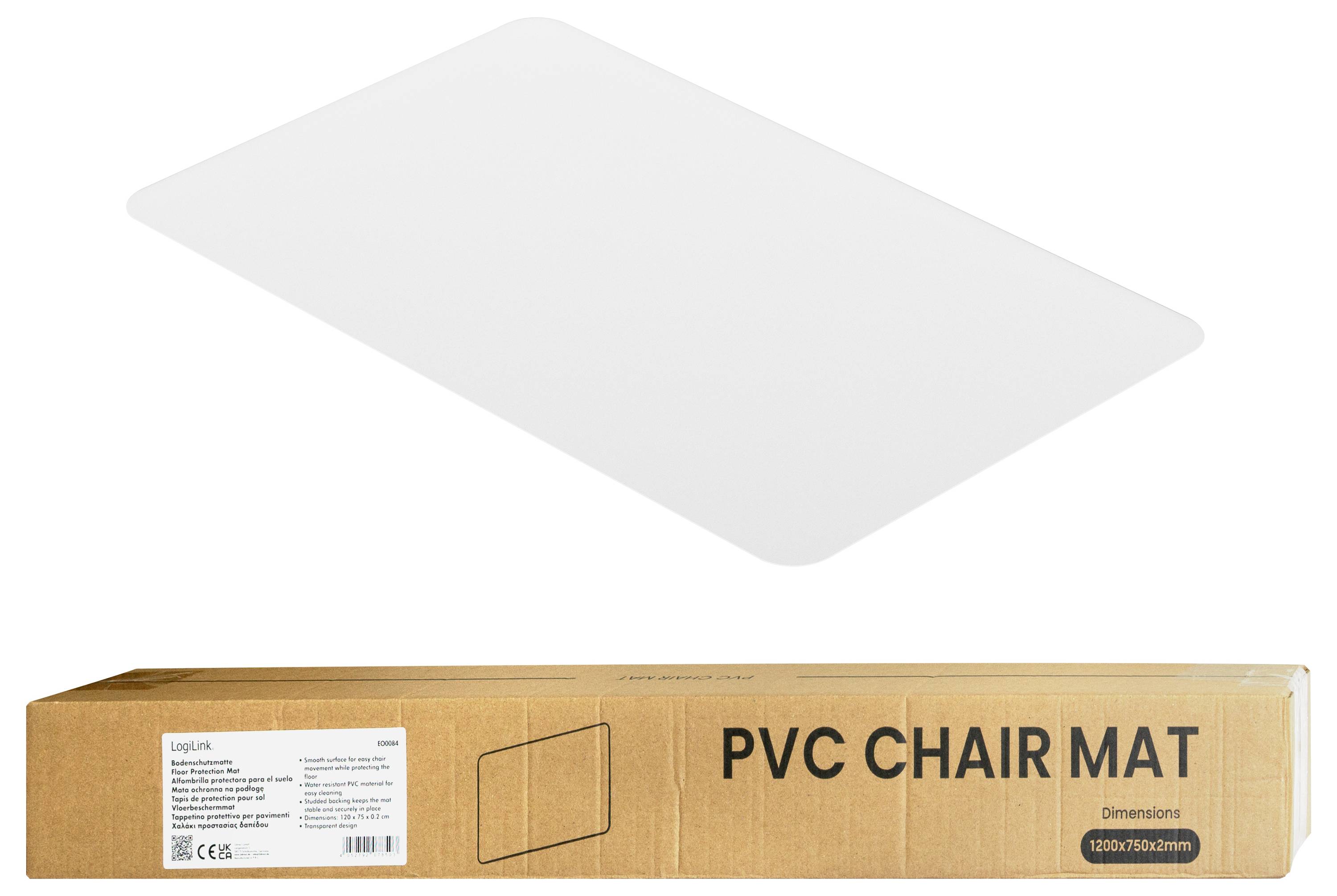 LogiLink EO0084 LogiLink Bodenschutzmatte, 120x75x0,2 cm, wasserresistent, glänzende Oberfläche, transparent (B x H x T)-7