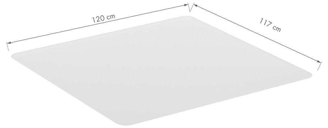 Rechteckiges Objekt mit abgerundeten Ecken, mit den Maßen 120 cm × 117 cm.