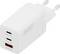 Ein weißes Wandladegerät mit zwei USB-C und einem USB-A Anschluss, mit der Bezeichnung „DIGITUS". Die USB-C-Ausgänge liefern 67W und sind für schnelles Laden ausgelegt.