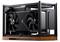 „Kompaktes Computergehäuse mit Dual-Fan-Grafikkarte, offenes Rahmendesign und Holzsockel, das ein modernes Hardware-Setup präsentiert."