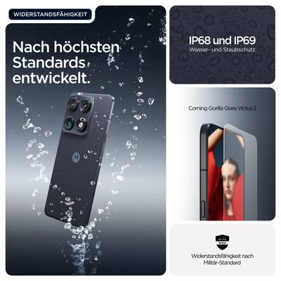 Ein Smartphone mit robuster Bauweise, wasser- und staubgeschützt nach IP68 und IP69, Gorilla Glass Victus 2, Militär-Standard.