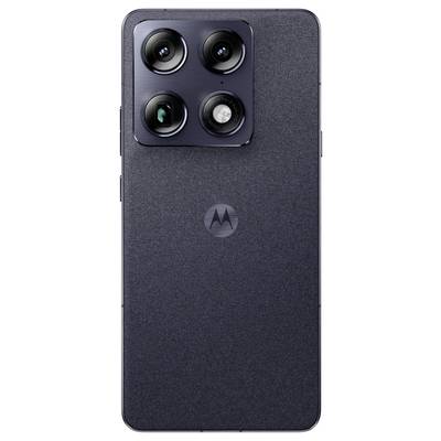 Die Rückseite eines Smartphones mit vier Kameraobjektiven, die in einem Quadrat angeordnet sind, mit einer eleganten dunklen Oberfläche und einem subtilen Logo in der Mitte.