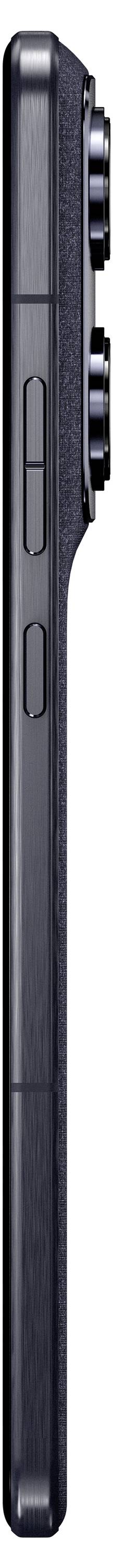 Seitenansicht eines Smartphones mit schlankem Metallrahmen, Lautstärkereglern und zwei nach außen ragenden Kameraobjektiven.