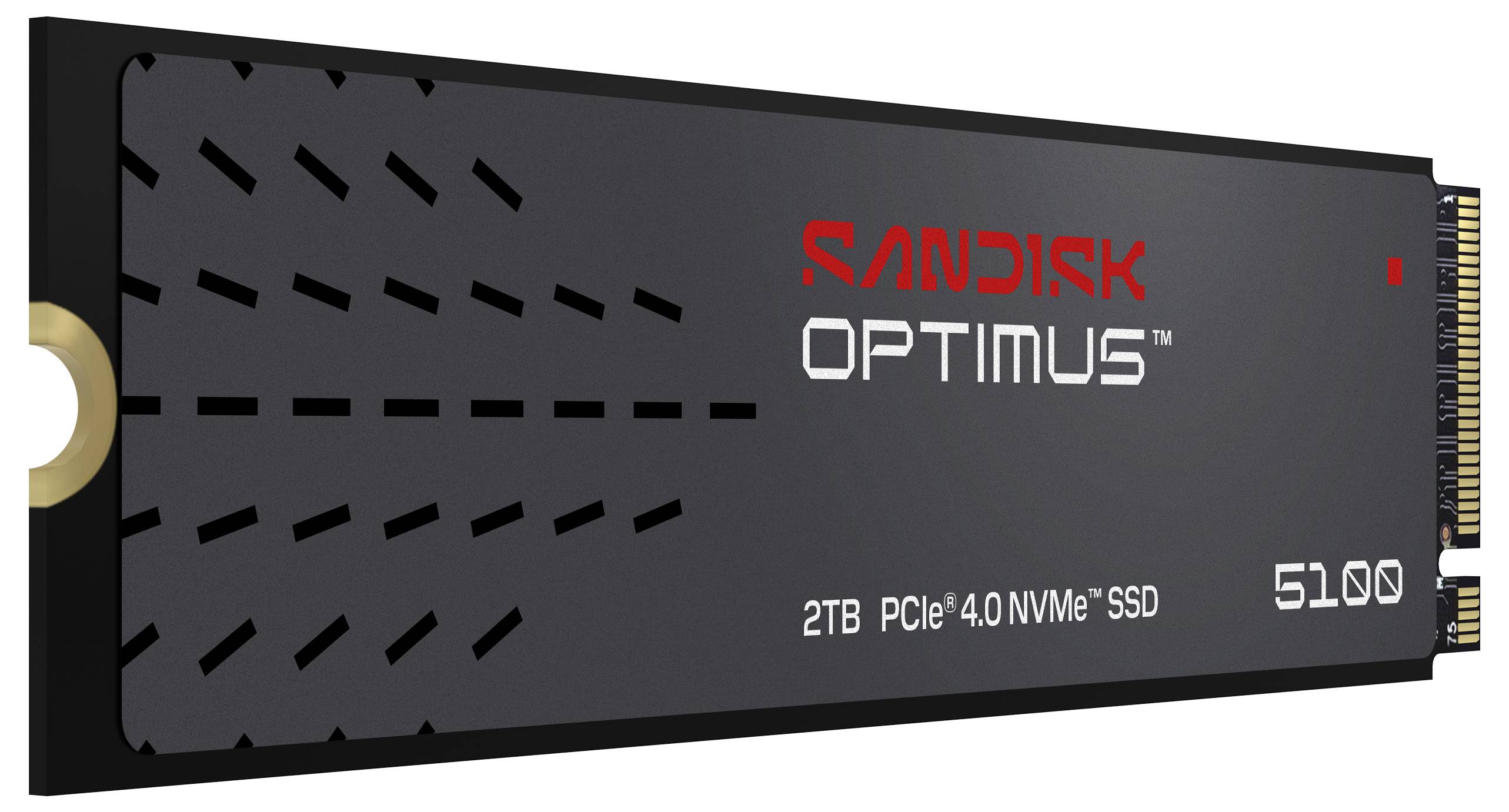 Ein schwarzes Solid-State-Laufwerk mit der Bezeichnung „SanDisk Optimus GX Pro 850X", das eine Speicherkapazität von 4 TB und eine PCIe-4.0-NVMe-Schnittstelle zeigt.