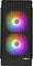Ein Computergehäuse-Frontpanel mit zwei großen RGB-Lüftern, die in mehrfarbigen Mustern hinter einem Maschenrost leuchten und für Belüftung sorgen.