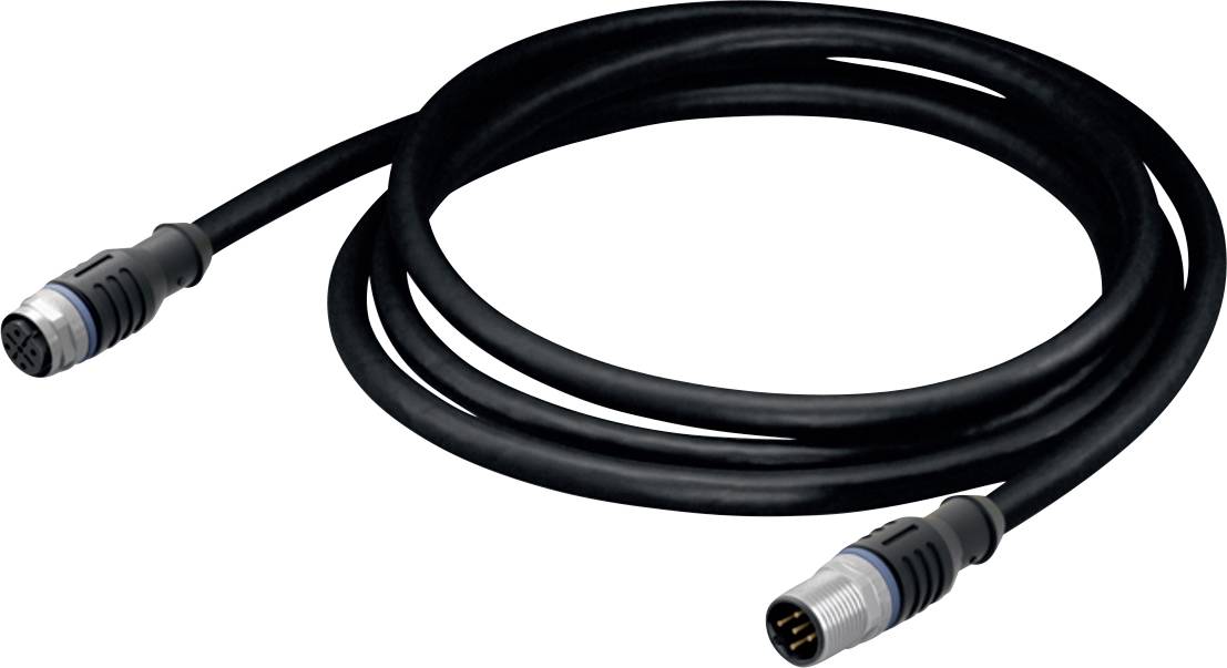 Ein aufgerolltes schwarzes Kabel mit silbernen Steckern an beiden Enden, entwickelt für Audiogeräte oder professionelle Soundsysteme.