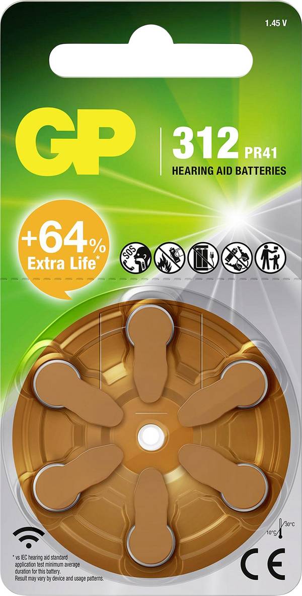 GP Hörgerätebatterie ZA312 1.4 V 6 St.  Zink-Luft GPPBZZ31F017