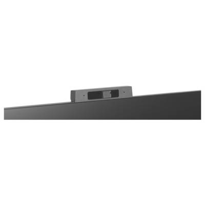 Ein schwarzer Laptop-Bildschirm mit einer eingebauten Webcam mit einer Schiebe-Datenschutzabdeckung, die über dem Bildschirm positioniert ist.