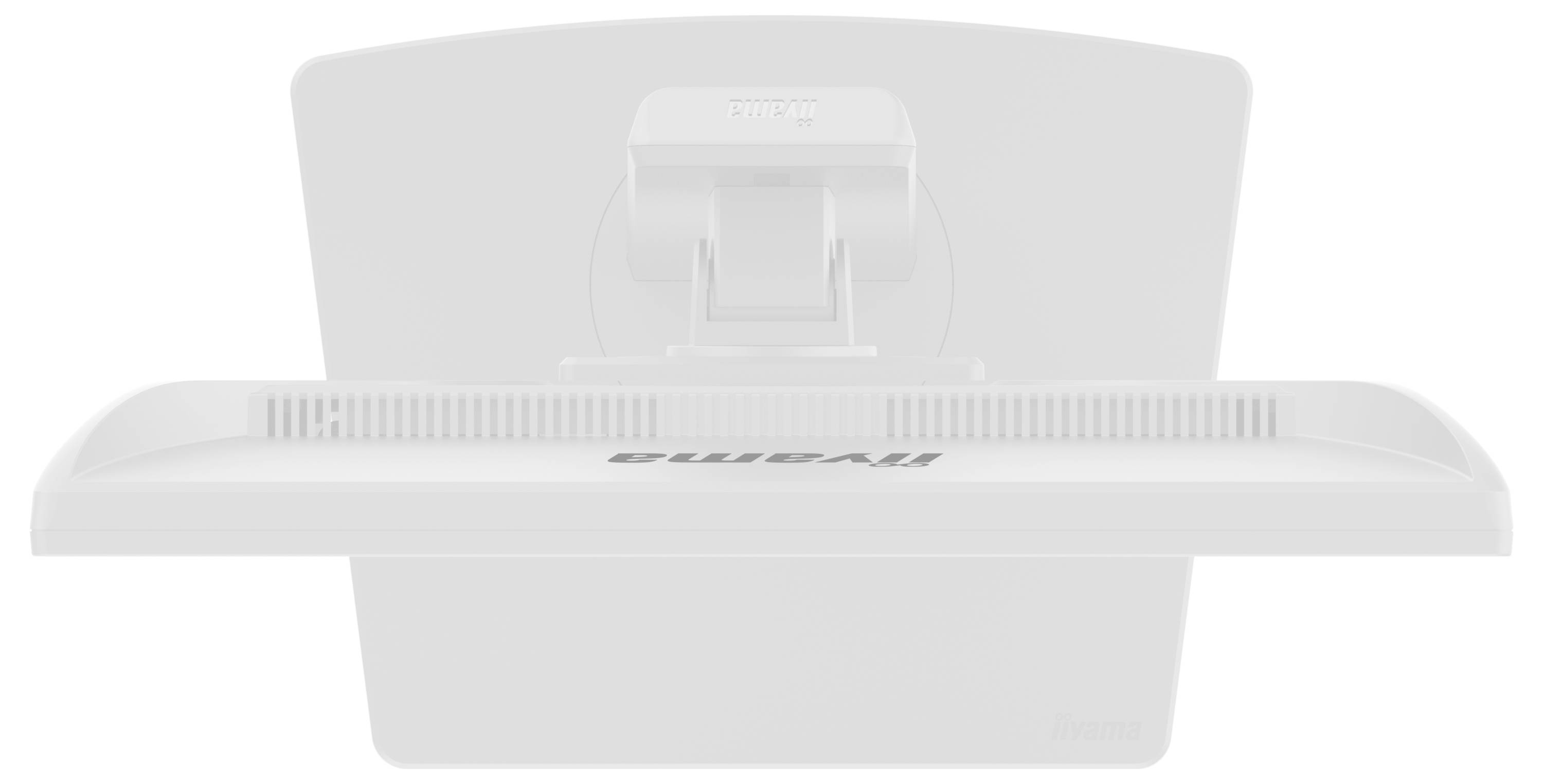 Rückansicht eines Computermonitors mit einem belüfteten Panel, dem Markennamen „iiyama" und einer sichtbaren Ständerhalterung.