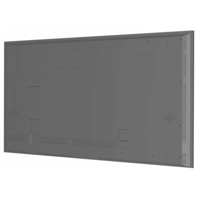 Seitenansicht eines schlanken schwarzen Computermonitors auf einem Ständer, leicht nach vorne geneigt, die sein minimalistisches Design und sein elegantes Profil zur Schau stellt.