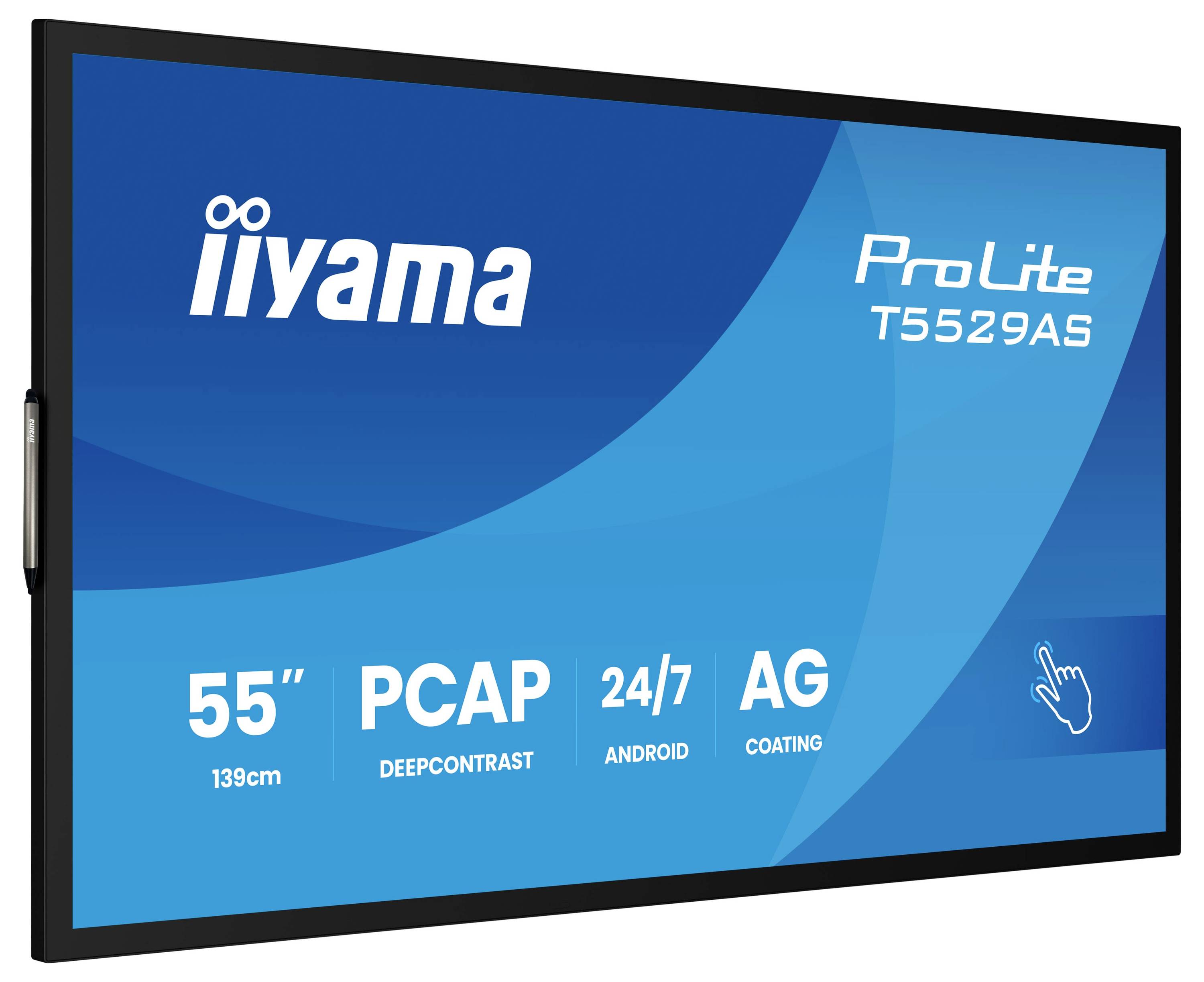 iiYama ProLite T5529AS interaktives Display mit folgenden Merkmalen: 55-Zoll-Größe, PCAP, DeepContrast, 24/7-Betrieb, AG-Beschichtung, Android.