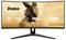 Ein Ultra-Breitbildmonitor mit Text: „iiyama G-Master 34" VA 3440x1440 Curved 240Hz KVM Gold Phoenix". Mit goldfarbenem Design.