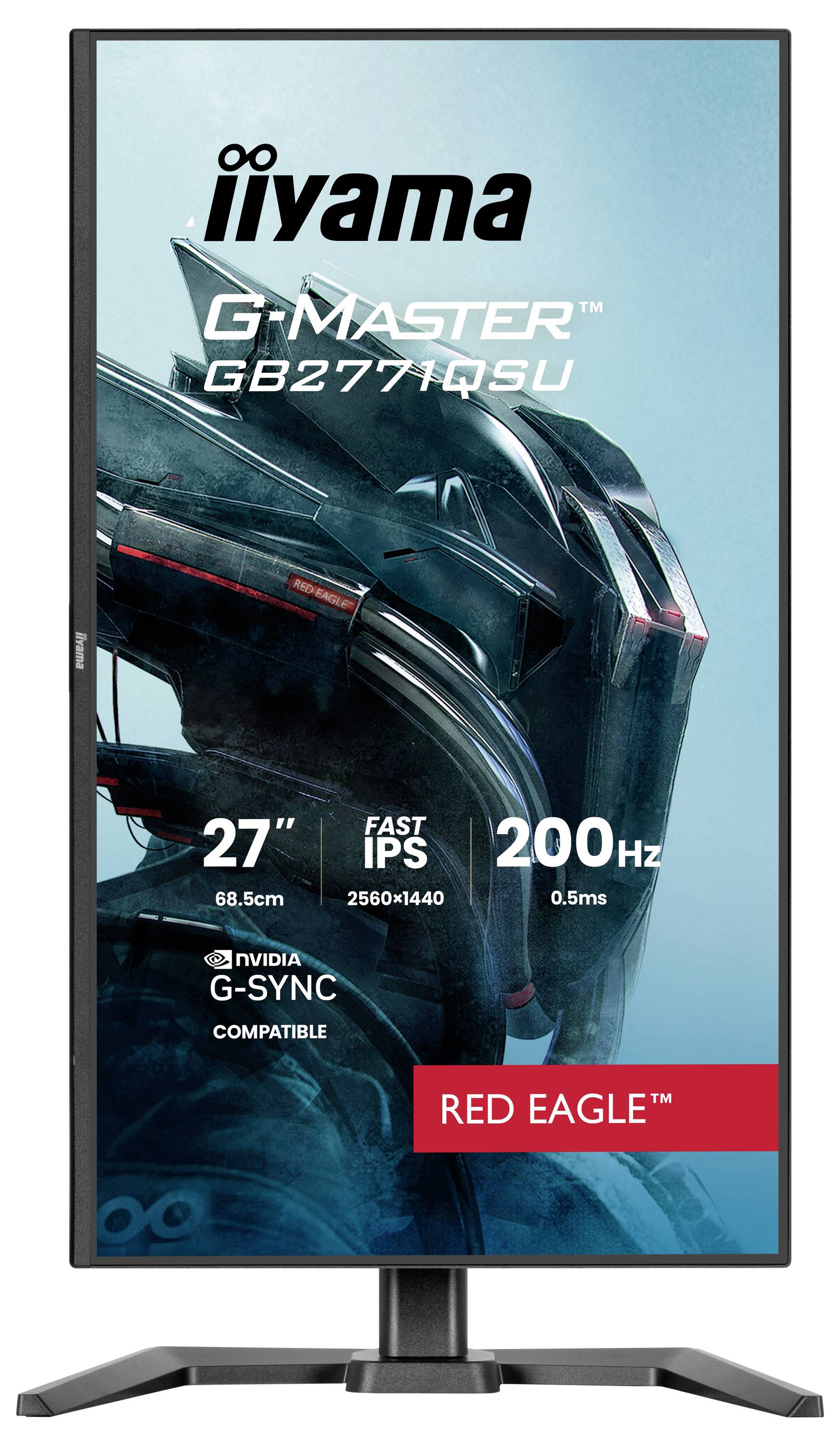 "iiyama"-Logo oben links in einem Bild mit einem Teil eines futuristischen Anzugs oder einer Rüstungsdesign auf der rechten Seite.