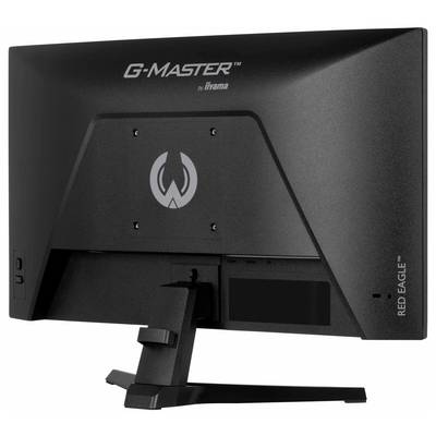 "Iiyama G-Master Red Eagle" Gaming-Monitor, Rückansicht mit Ständer, Logo und Panel-Design.