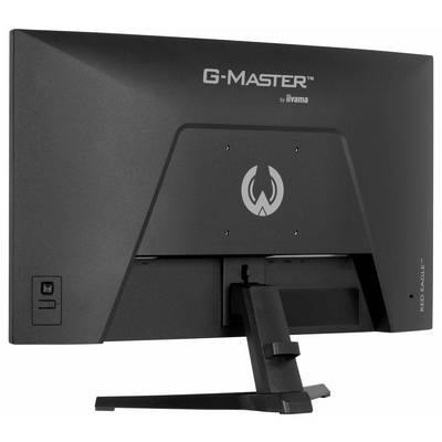 Rückansicht eines schwarzen G-Master-Computermonitors von iiyama mit Ständer und Anschlüssen; für Gaming konzipiert, Modell aus der Red Eagle Serie.