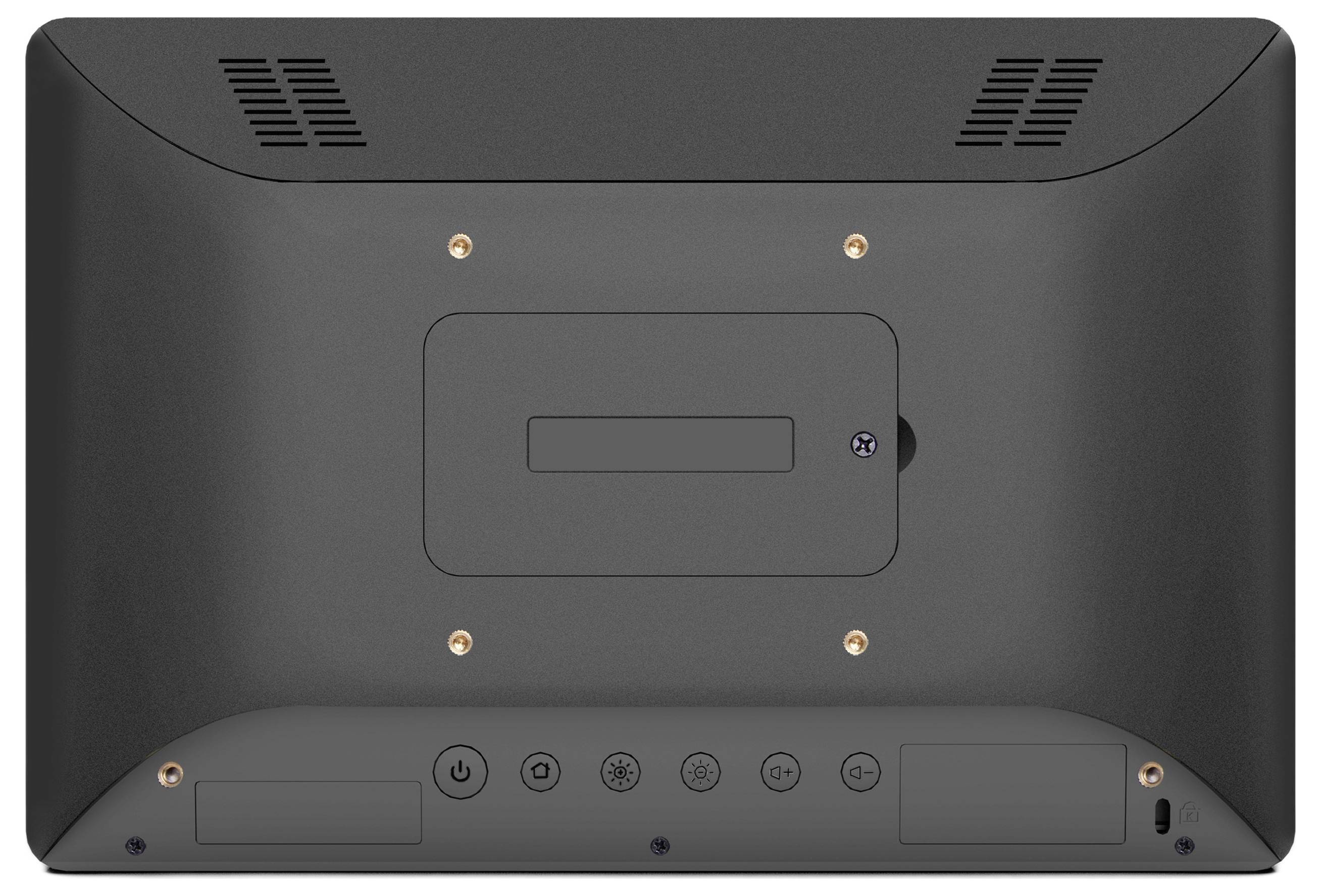 Nahaufnahmebild einer Monitorecke, das Text zeigt: „NVIDIA G-SYNC Compatible" und „BLACK HAWK™", was auf Anzeigemerkmale hinweist.