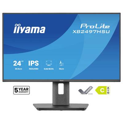 "ProLite XB2497HSU" Monitor mit folgenden Spezifikationen: 24" IPS-Bildschirm, 1920x1080 Auflösung, schlankes Rahmendesign, mit 5 Jahren Garantie.
