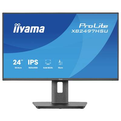 Iiyama ProLite XB2497HSU Monitor, 24 Zoll, IPS-Display, 1920x1080 Auflösung, schlankes Rahmendesign, 15 cm Höhenverstellung.