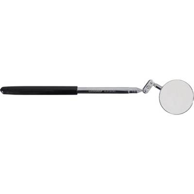 Zahnuntersuchungsspiegel mit schwarzem Griff und reflektierendem rundem Spiegel, der an einer Metallstange befestigt ist, wird zur Munduntersuchung verwendet.