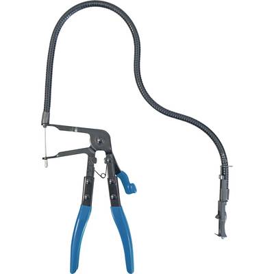 Flexibles Schlauchschellenzangen-Werkzeug mit blauen Griffen und einem langen verstellbaren Kabel zum Erreichen und Sichern von Schellen in engen Räumen.