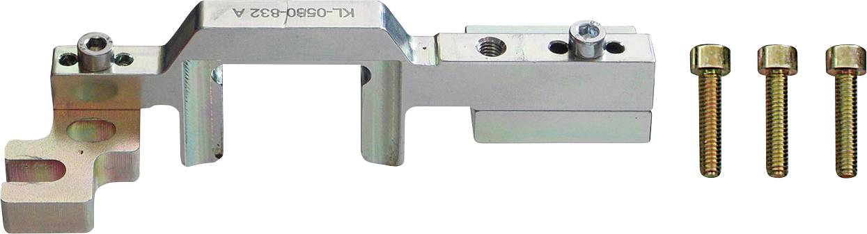 Metallhalterung mit drei goldenen Schrauben daneben, gekennzeichnet mit „KL-0950-032 A", für Befestigungs- oder Montagezwecke verwendet.
