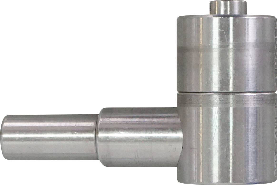 Ein zylindrisches Metallbauteil mit sich kreuzenden Teilen, möglicherweise eine mechanische Verbindung oder ein Verbinder, für den industriellen Einsatz konzipiert.