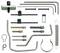 Engine-Timing-Werkzeugsatz mit verschiedenen Metallstangen, Federn und Spannvorrichtungen auf weißem Hintergrund angeordnet. Wird für Motorwartung und -reparatur verwendet.