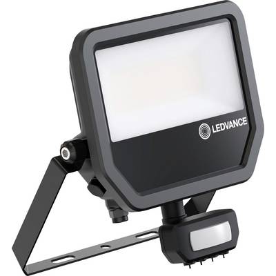 LED-Flutlicht für den Außenbereich mit Herstellerlogo an der Vorderseite, montiert auf einer verstellbaren Halterung, geeignet für externe Beleuchtung.