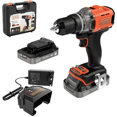 Black & Decker BCD382D2XK-QW Akku-Bohrschrauber 18 V 2.0 Ah Li-Ion inkl. 2. Akku, inkl. Ladegerät