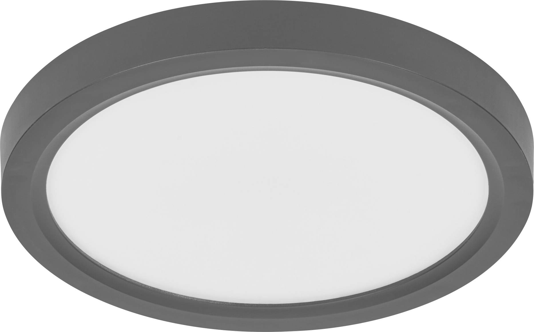 Eine Nahaufnahme einer runden LED-Deckenleuchte mit elegantem schwarzem Rahmen.