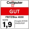 Titelbildseite für connect Magazin: „connect" Logo, rote Bewertung „GUT", und Text „AVM Fritz!Box 4630", „Heft 4/2026", „Einzeltest".