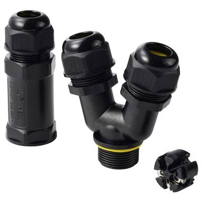 TRU COMPONENTS Y-Kabelverbinder IP68 wasserdicht, 3 Eingänge, Schraubkontakt 3polig, 0,5 - 4,0 mm² TC-14745264 Schwarz T-3