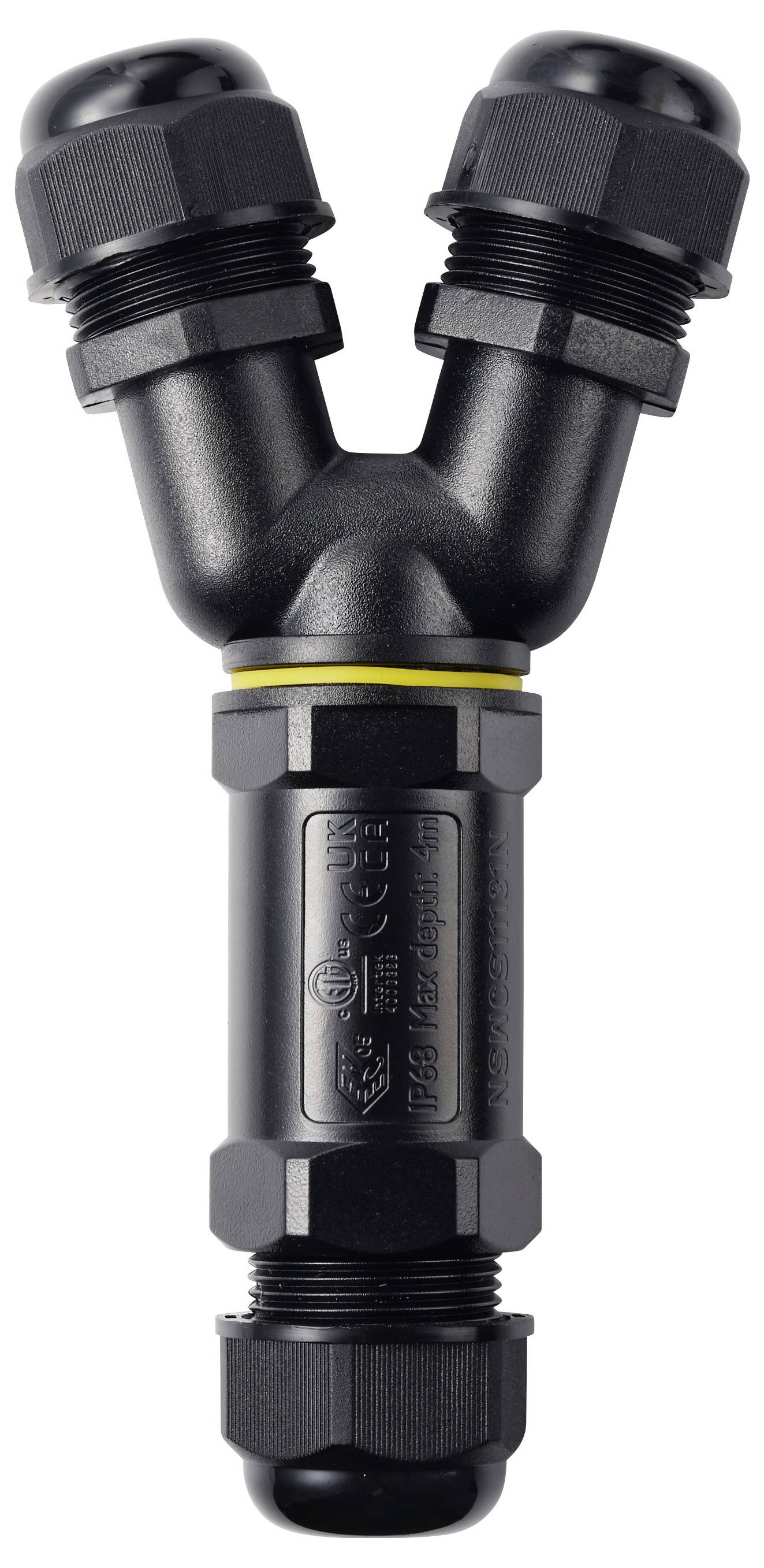 TRU COMPONENTS Y-Kabelverbinder IP68 wasserdicht, 3 Eingänge, Schraubkontakt 5polig, 0,5 - 4,0 mm² TC-14745268 Schwarz T-2