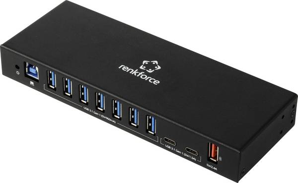 Renkforce RF-7403762 USB-Hub 10 Port USB-A, USB-C® USB 3.2 Gen1 5 GBit/s für industrielle Anwendungen Schwarz RF-IH10-100