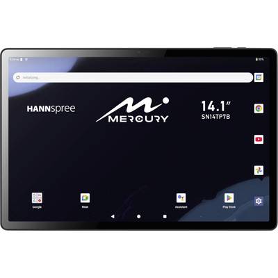 Tablet-Startbildschirm mit der Anzeige "Wird initialisiert...", Marke "Hannspree", Modell "Mercury", Bildschirmgröße "14,1 Zoll" und verschiedene App-Symbole.