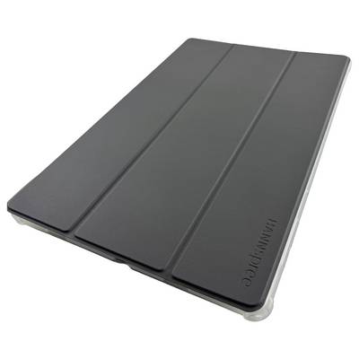Ein schwarzes Tablet-Cover mit Faltungsabschnitten und dem Wort „HaiweiPC" auf der Seite geprägt.