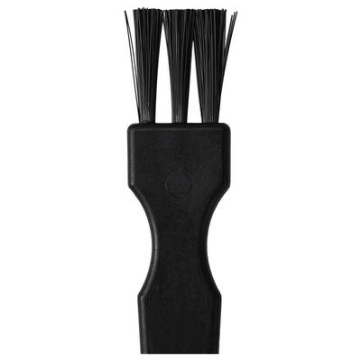 Schwarze Reinigungsbürste mit breitem flachen Griff und dichten schwarzen Borsten, die von oben abstehen
