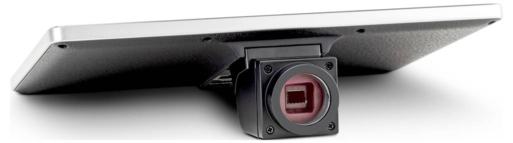 Eine auf der Rückseite eines Tablet-Geräts angebrachte Kamera, die anzeigt, dass es mit Funktionen zur visuellen Erfassung oder Videoaufzeichnung ausgestattet ist.