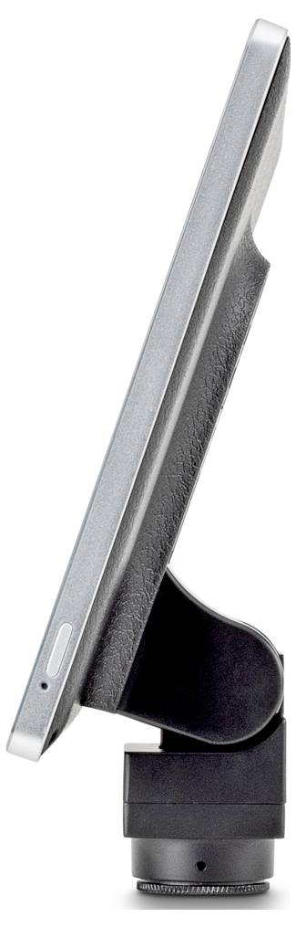 Ein dünner, eleganter silberner Monitor mit schwarzem verstellbarem Ständer, von der Seite gezeigt, das sein schlankes Profil und modernes Design präsentierend.