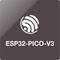 „ESP32-PICO-V3"-Logo mit einem stilisierten Funksignalsymbol auf dunklem Hintergrund.