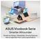 Fünf ASUS Vivobook Laptops auf farbigen Plattformen. Text: 'ASUS Vivobook Serie', 'Smarter Allrounder', 'Modernes Design', 'Flexible Funktionalität', 'Smarte Features', 'Preis-Leistungs-Verhältnis'.