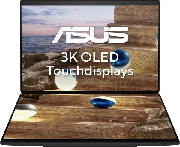 Asus Notebook ZenBook Duo  35.6 cm (14 Zoll) 3K  386H 32 GB RAM  1 TB SSD Deutsch, QWERTZ Intel Intel-Grafik  Nicht verfügbar   Grau  90NB16V1-M00E30