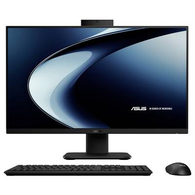 Eine Desktop-Computer-Einrichtung mit einem Monitor, auf dem das Markenlogo angezeigt wird, zusammen mit einer Tastatur und einer Maus für eine vollständige Arbeitsstation.