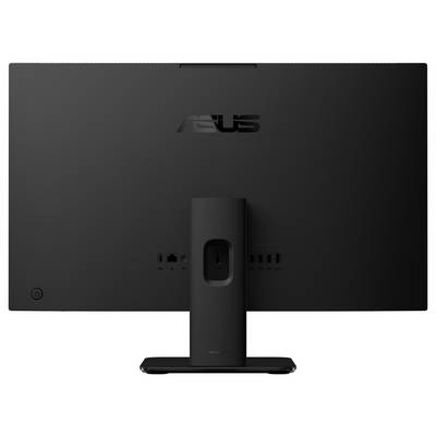 Rückansicht eines schwarzen Monitors, der mehrere Anschlüsse und einen Ständer für verstellbare Winkel zeigt, mit ASUS-Logo.