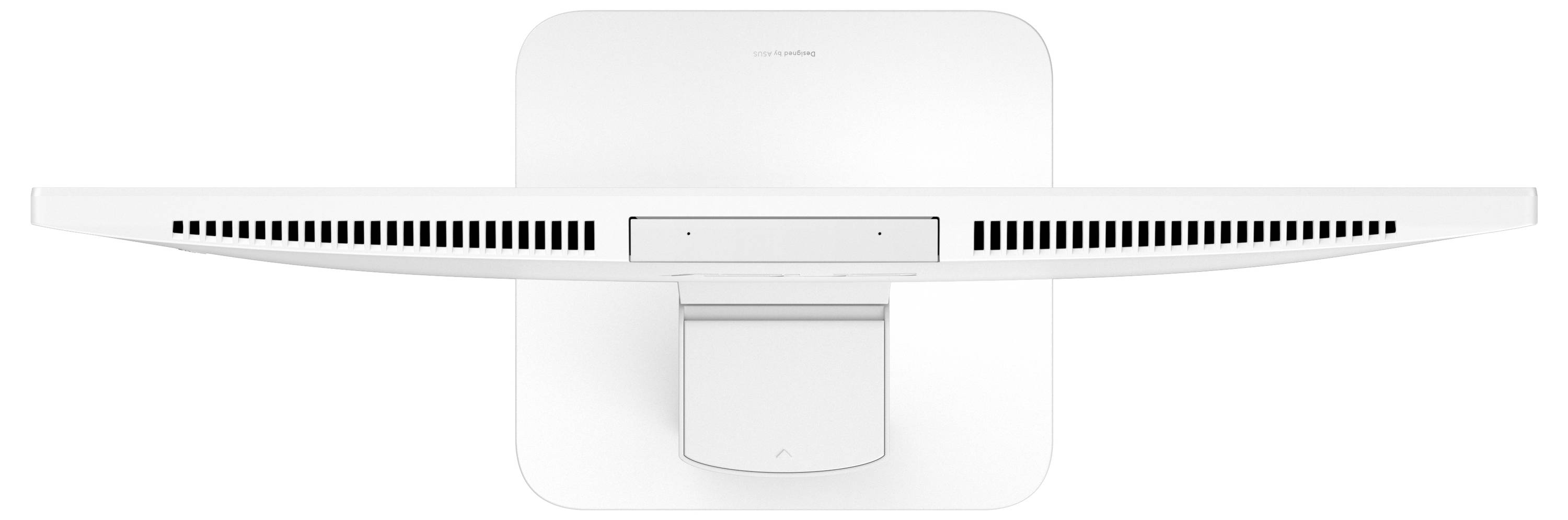 Ein Desktop-Computer mit weißer Tastatur und Maus auf einem Holztisch, auf dem eine malerische Landschaft mit Bergen und Grünflächen angezeigt wird. Der Text lautet „Minimalistische Ästhetik, maximale Leistung ASUS V470 AiO."