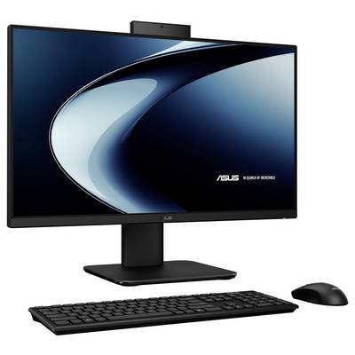 Ein Desktop-Computer-Monitor, auf dem ein dunkelblues geschwungenes abstraktes Design mit dem "ASUS"-Logo und dem Slogan "In Search of Incredible" unten rechts angezeigt wird.