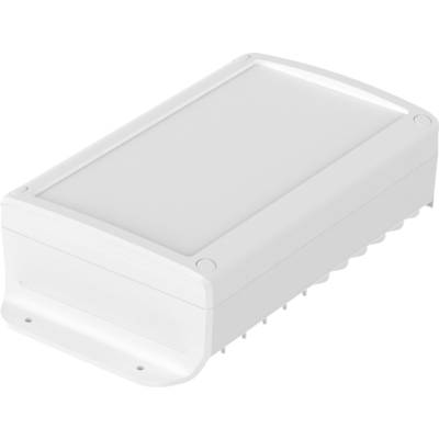Ein weißes, rechteckiges elektronisches Gerät mit einer flachen Oberseite und abgerundeten Kanten, wahrscheinlich ein Router oder ähnliche Ausrüstung.